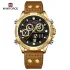NAVIFORCE 9224 Original Brand Men's Watches LCD Digital Display Waterproof Wristwatch for Man Luminous Male Sport Quartz Clock - Golden Black Brown